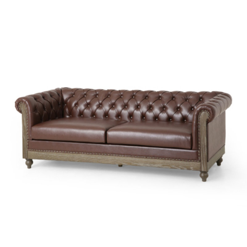 Canapé Chesterfield 3 places Anduin, Similicuir brun