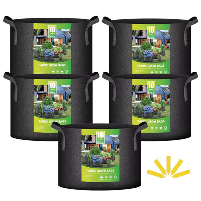 iPower 5 Pack 5 Gallon Grow Bags, Garden Planting Nonwoven Fabric Pots with Reinforced Handle, Heavy Duty and Aeration Planter Pot for Tomato, Fruits, Vegetables and Flowers, Black