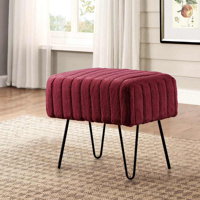 Defranco Upholstered Ottoman, Tawny Port Faux Fur