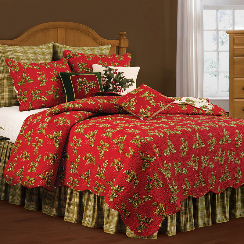 Courtepointe réversible en microfibre Holly Red, Courtepointe de très grande taille