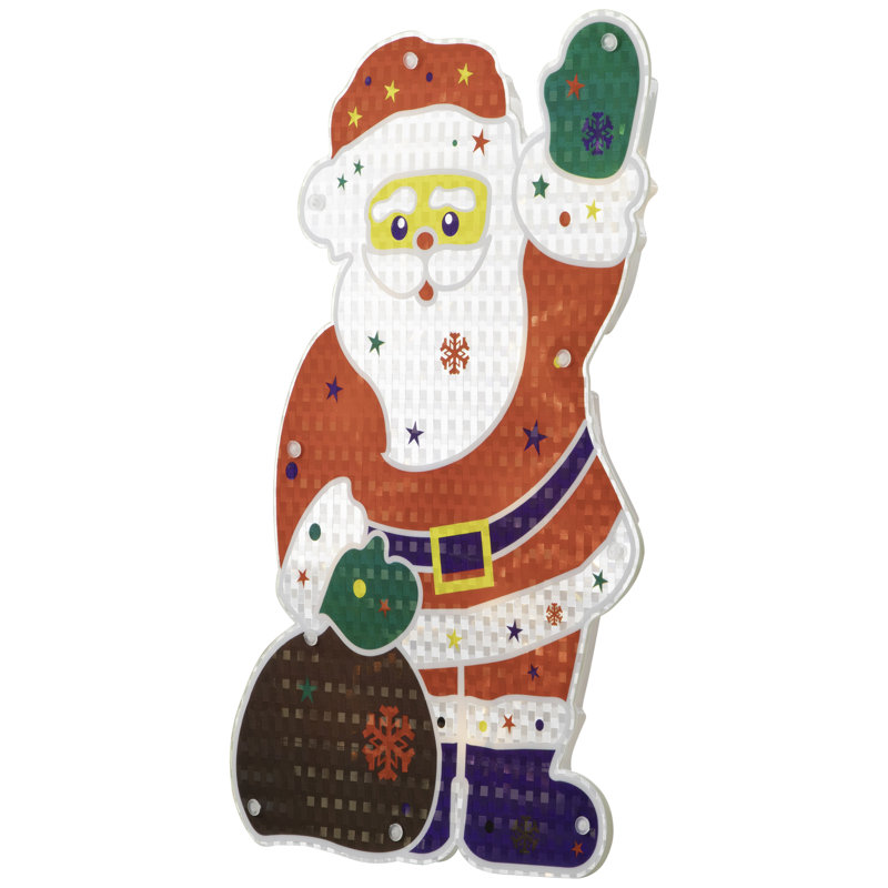 Décoration de fenêtre de Noël 13 "rouge et blanche illuminée avec père Noël holographique