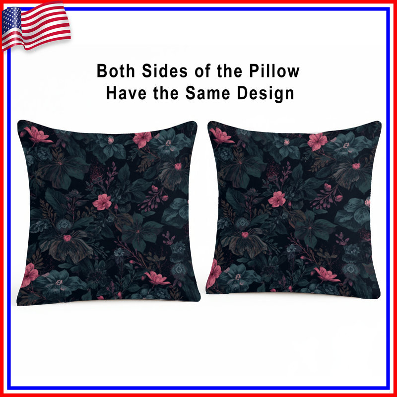 Coussins décoratifs Dark Floral Botanical, 18 x 18 pouces