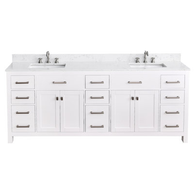 Ensemble de meuble-lavabo double 84 po avec plateau en pierre artificielle Ignacio