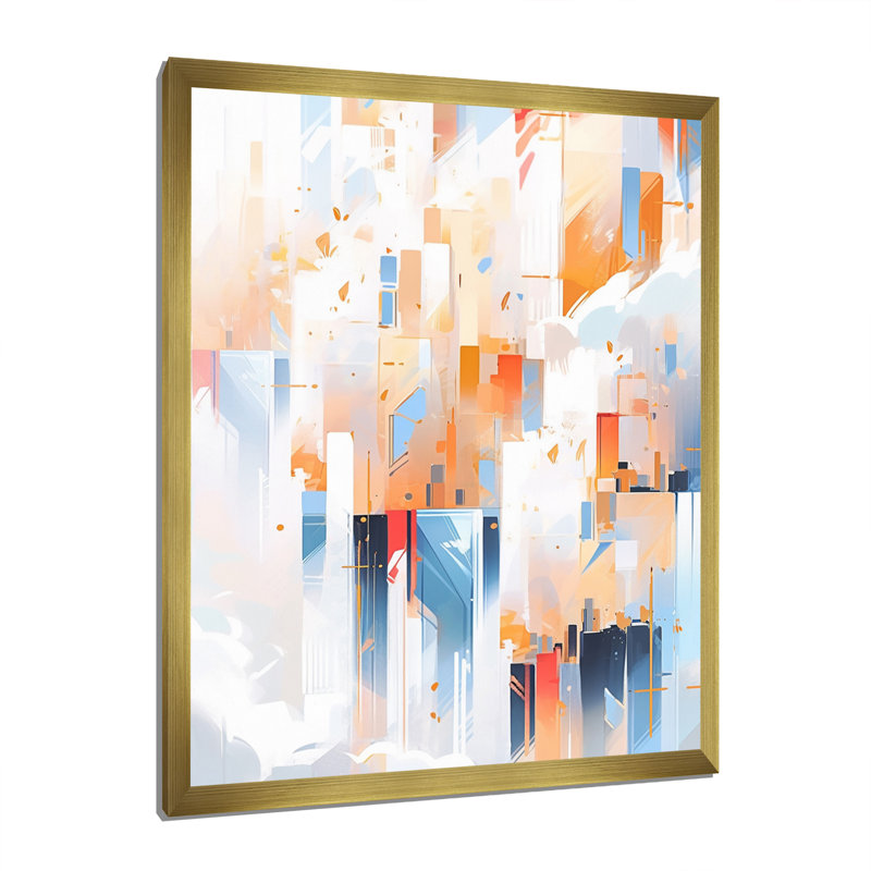 «Peach Blue Symmetric Abstractions» sur impression sur toile, H 44 po x l 34 po x P 1,5 po, Cadre doré à une seule photo