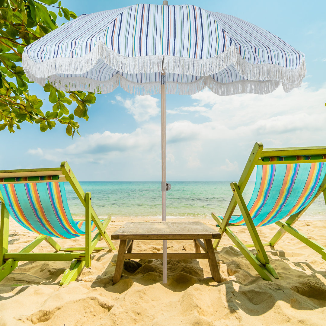 Srinidhi 7 ft Patio Umbrella with Fringe Outdoor Tassel Umbrella Arlmont & Co. Fabric