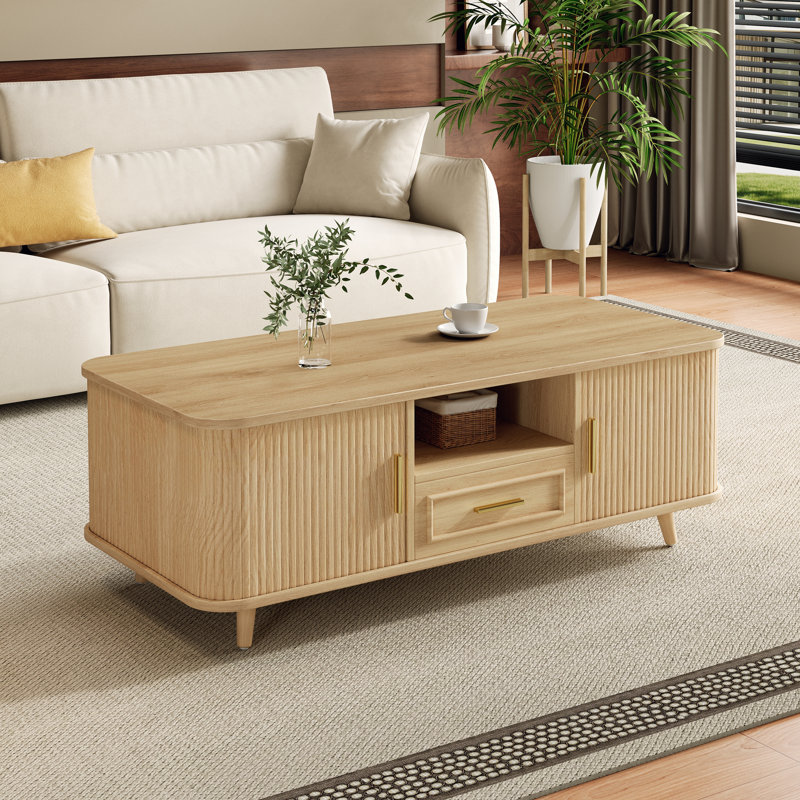 Table basse moderne avec rangement Mid-Century, Naturel