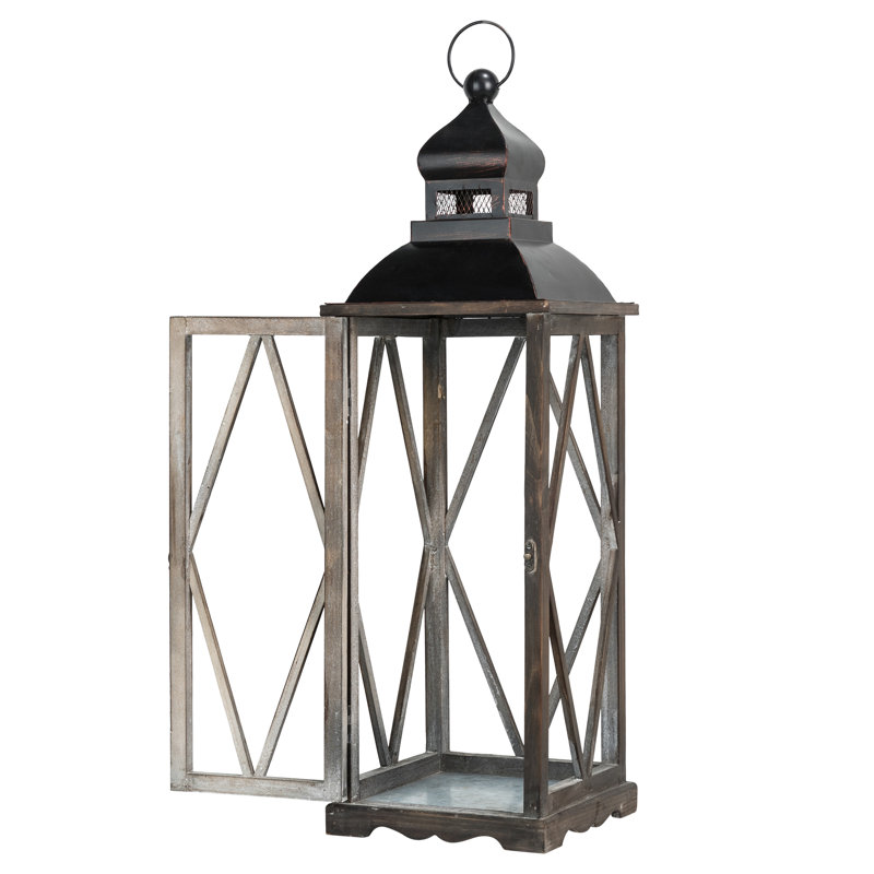 Medders Farmhouse Diamond Antique Tabletop Lantern Set, Black