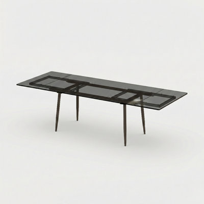 94 Inch Extendable Tempered Glass Dining Table Metal Legs Modern Dining Table