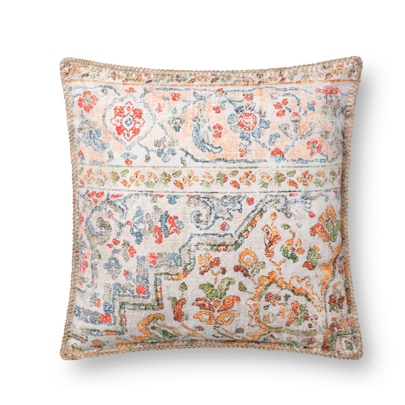 18" x 18" Multicolor Botanical Pattern Pillow Cover with Down