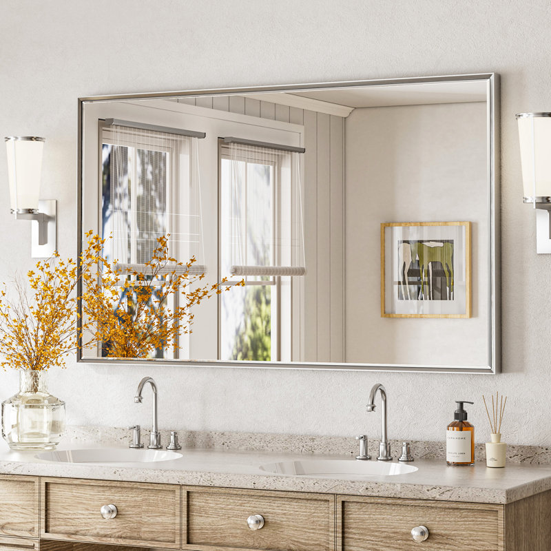 Miroir de salle de bain mural Lohoski, Argent, 36 po x 60 po