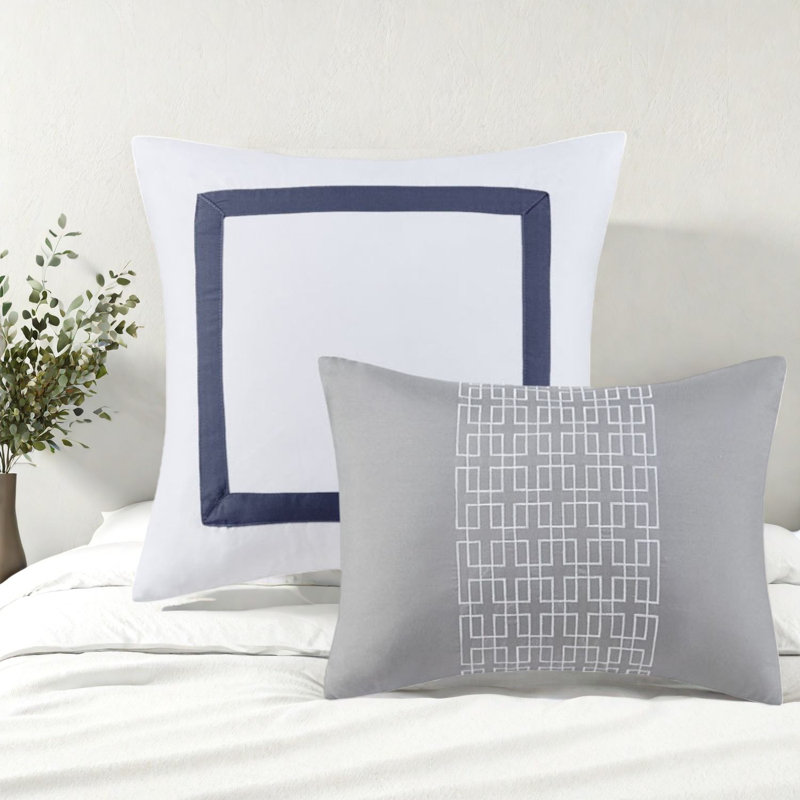 -piece Navy King Bedding Set, Hypoallergenic Polyester With Elegant Embroidered Design