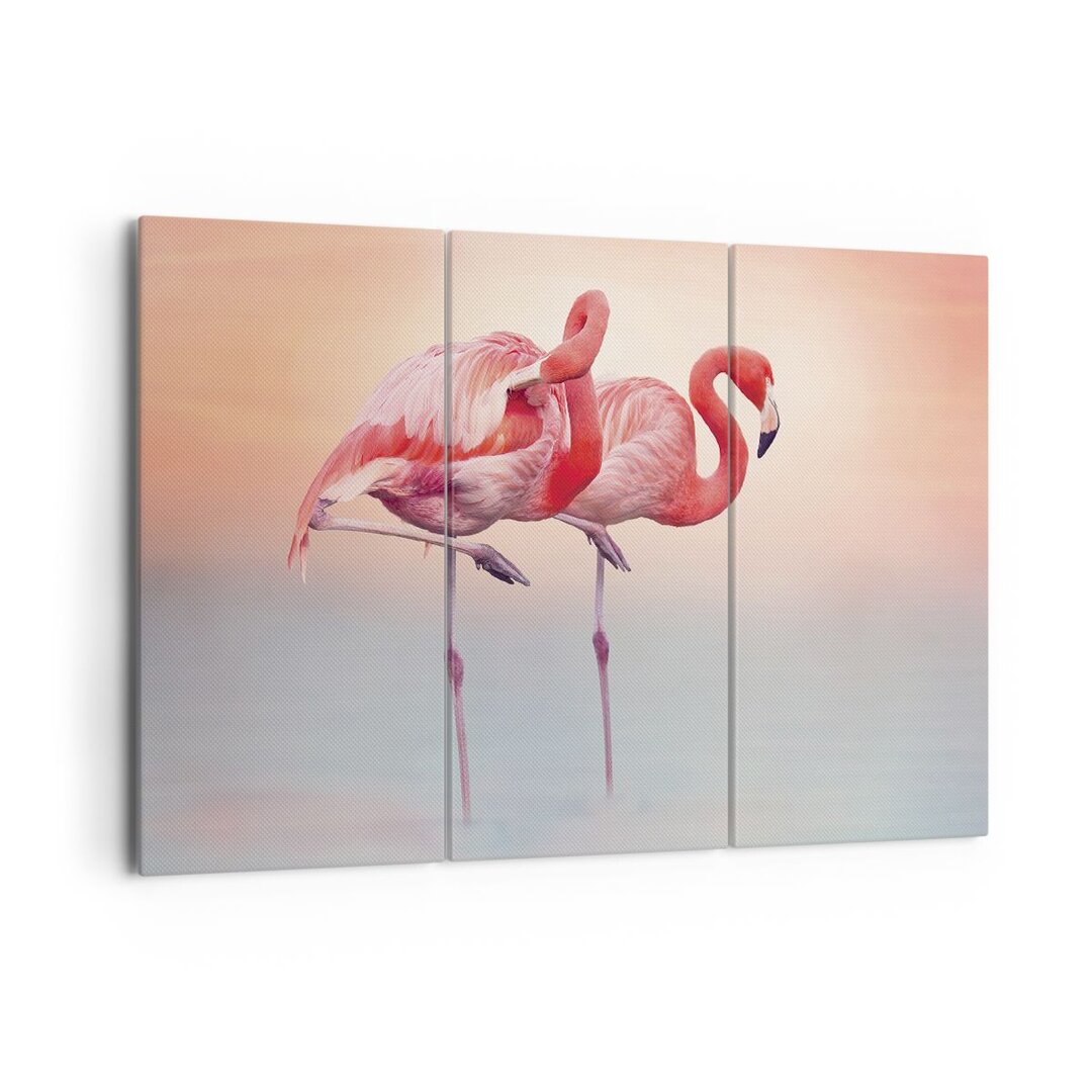 3-tlg. Leinwandbilder-Set Flamingos Exoticism Birds