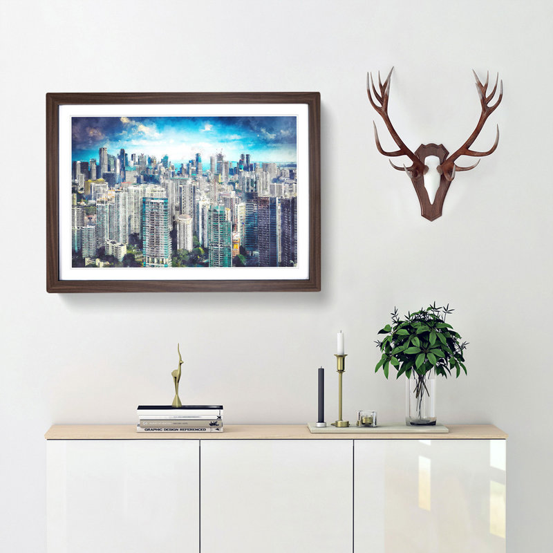 Singapore Skyline - Picture Frame Painting Print, Walnut Framed, 24cm H x 33cm W x 2cm D