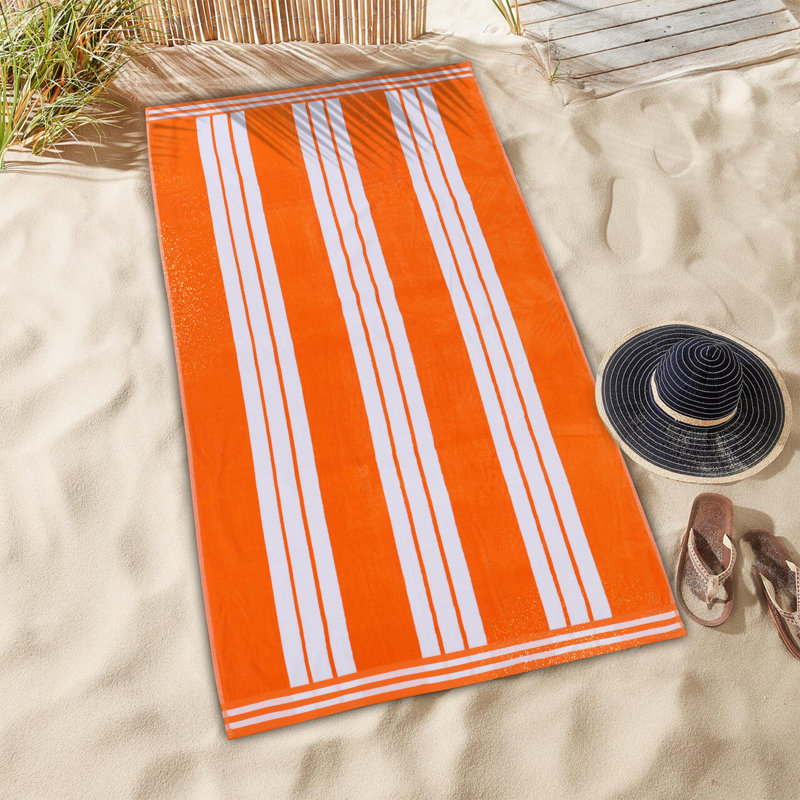 Chira Oversized Stripe Cabana 100% Cotton Beach Towel, Orange, Beach Towel - 4 Pack