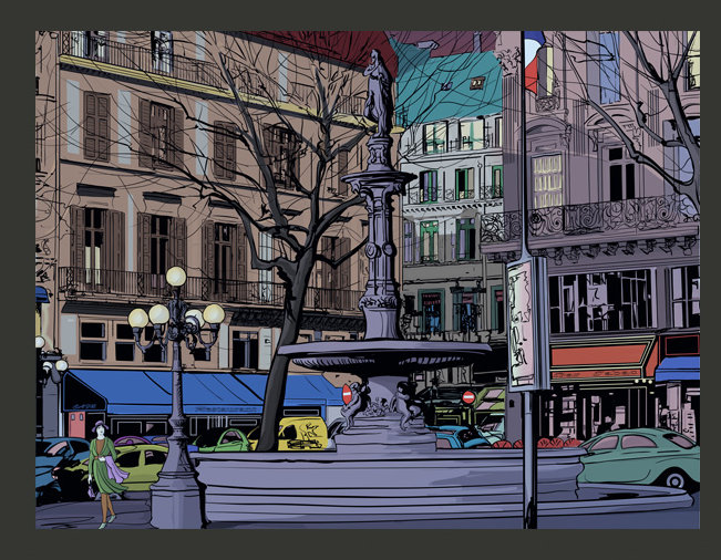 Dusk Over a Parisian Square 309cm x 400cm Wallpaper, 193cm L x 250cm W