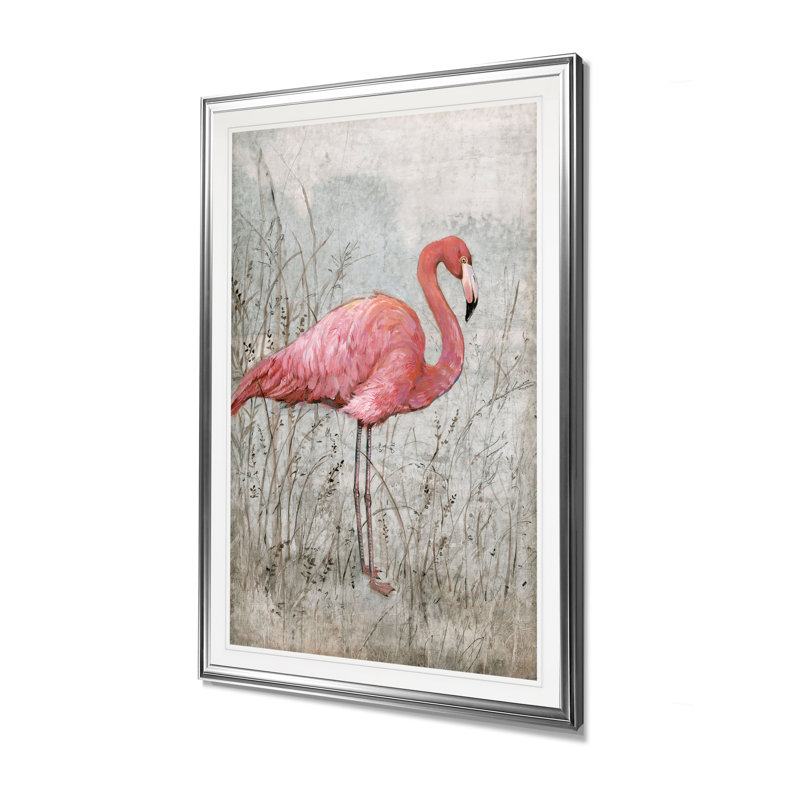 American Flamingo I - reproduction de cadre photo, H 36 po x l 26 po x P 1,5 po, Cadre argenté