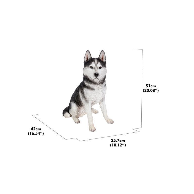 Large Black and White Resin Siberian Husky Sitting Statue