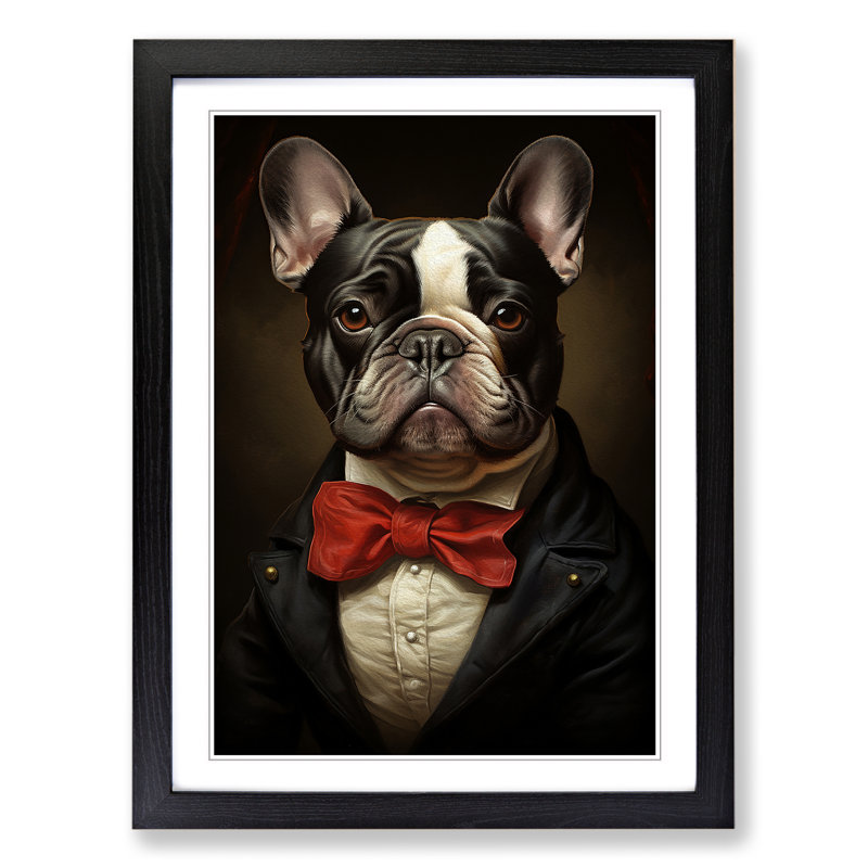 French Bulldog Classicism - Framed Print, 64cm H x 46cm W x 2cm D, Black