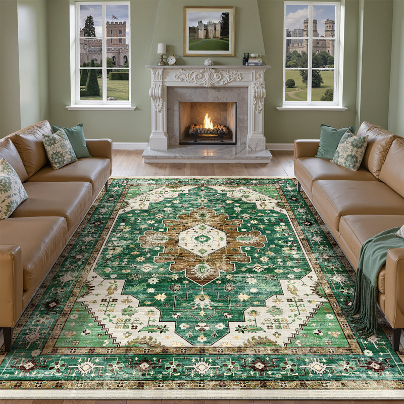 Elaine Machine Washable Oriental Area Rug for Living Room with Non-Slip Backing, Rectangle 9' x 12'