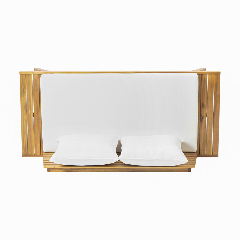 Causeuse d'extérieur en bois avec coussins 65 po Lavinia, Cadre en teck / coussin blanc