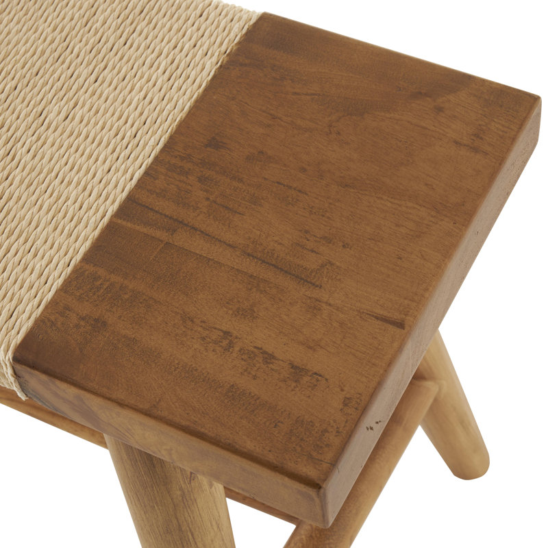 Cole And Grey Wood Handmade Traditional Bench With Rope Wrapped Seat