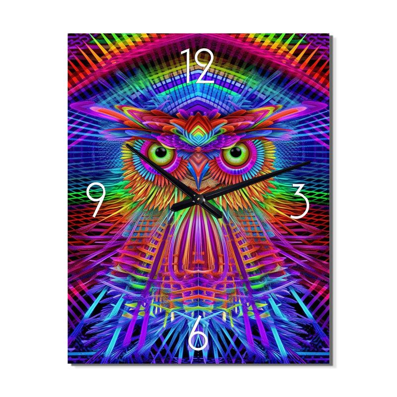 Horloge murale psychédélique, hibou arc-en-ciel, Très grand