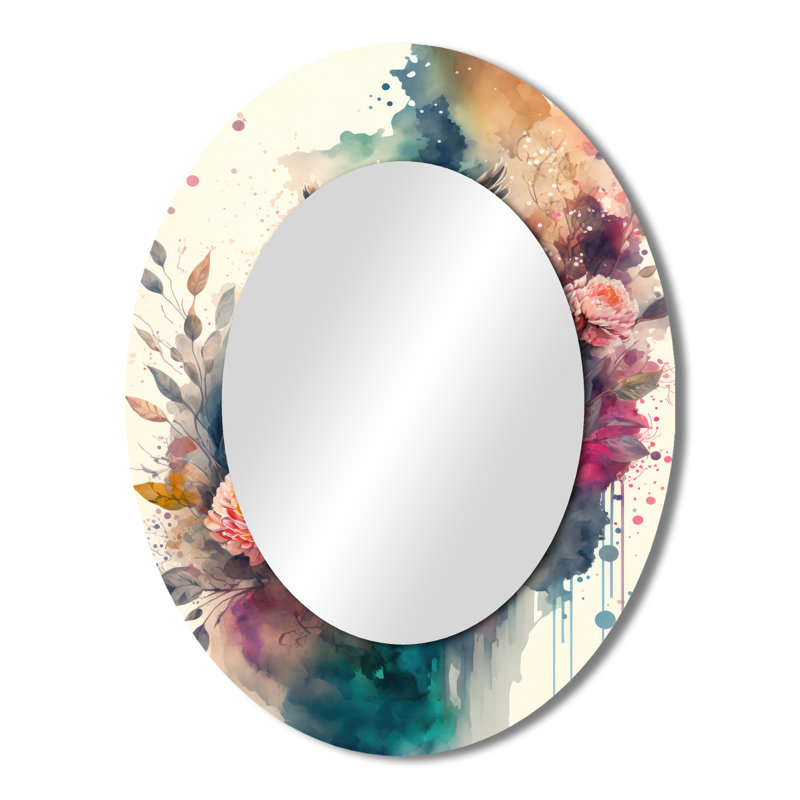 Mignon hiboux, art floral II - décor de miroir mural ovale, 43 po x 33 po