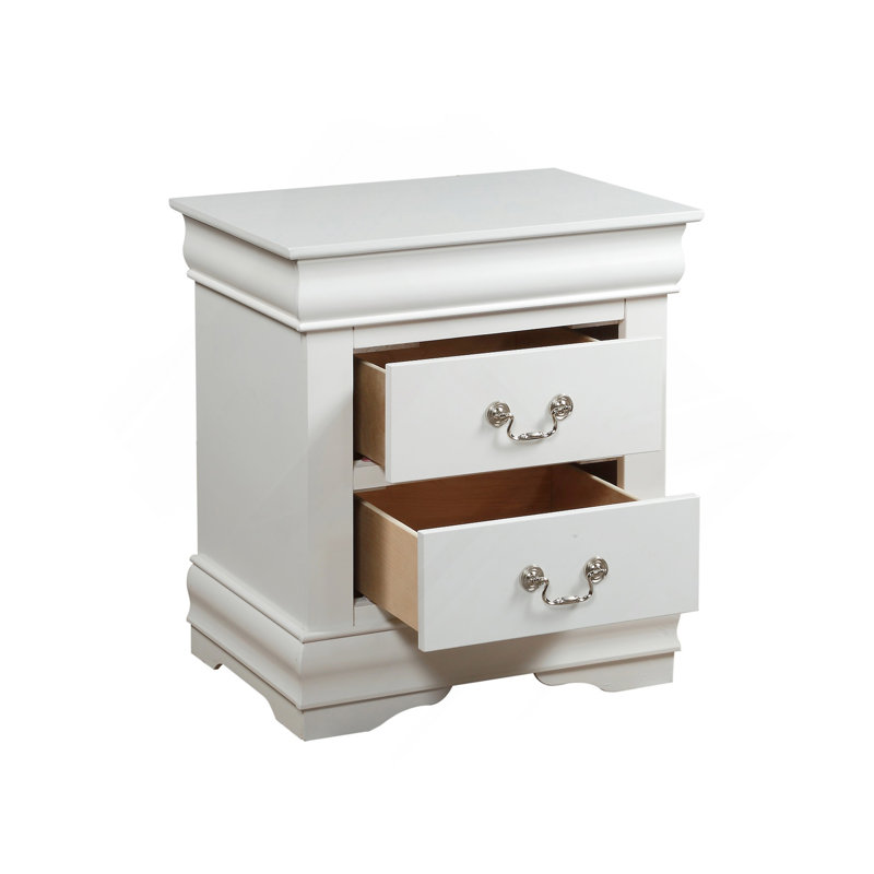 Table de chevet en pin massif avec 2 tiroirs, Blanc