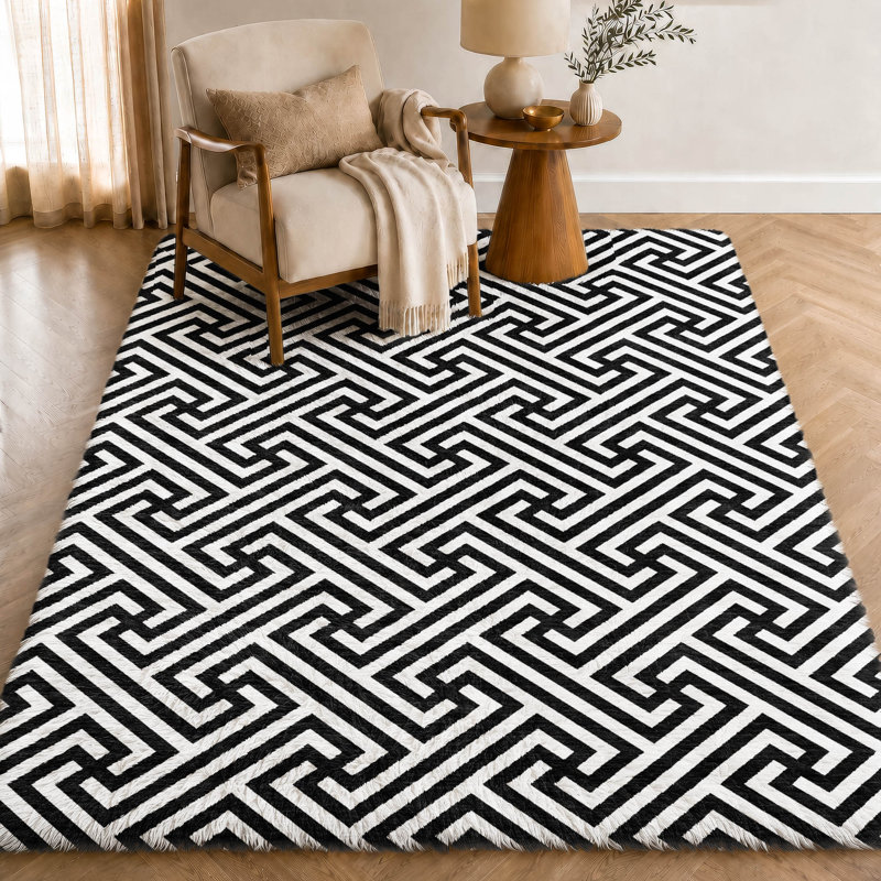 Tapis géométrique Dream Shag lavable à la machine de qualité supérieure, Black, 5 pi x 7 pi 6 po