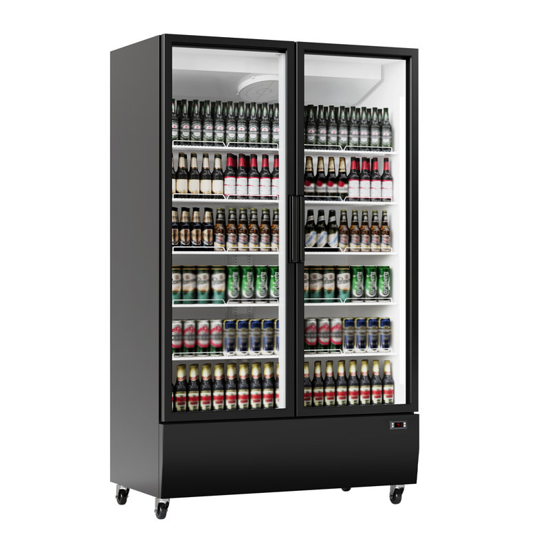 Commercial Beverage Refrigerator 24.7 Cu.ft – Upright Glass Door Merchandiser Cooler with 5 Adjustable Shelves – LED Lighting, Large Capacity – Perfect for Restaurant, Bar, Store, or Home – Black