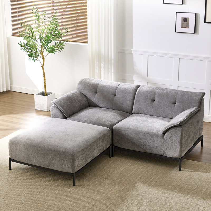 Modern Chenille Upholstered L-Shaped Modular Sofa, Gray