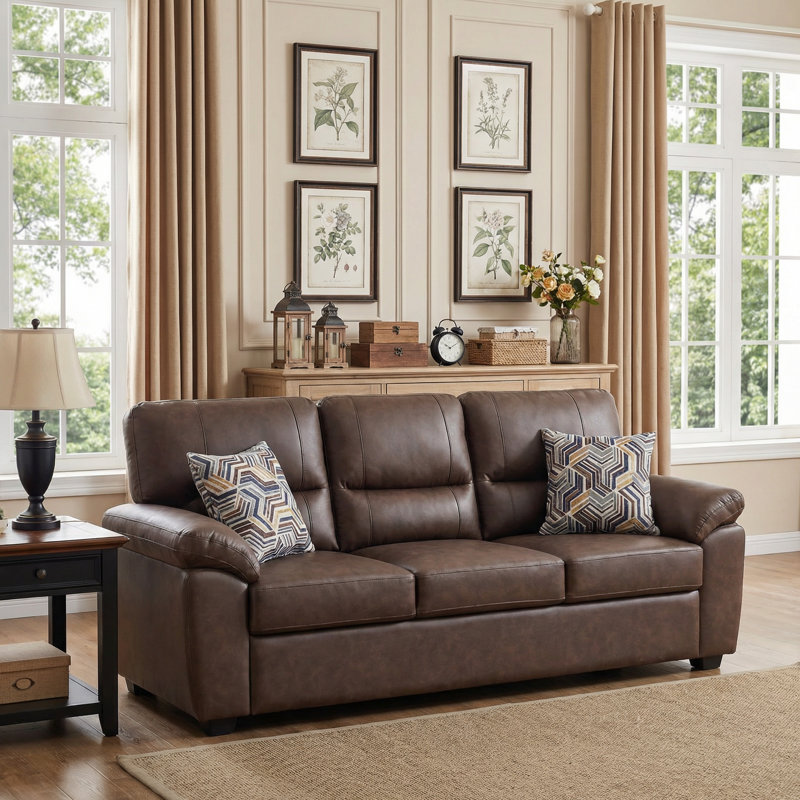 80.5'' Spacious Comfort Leathaire Sofa: The Ultimate Gathering Hub, Brown