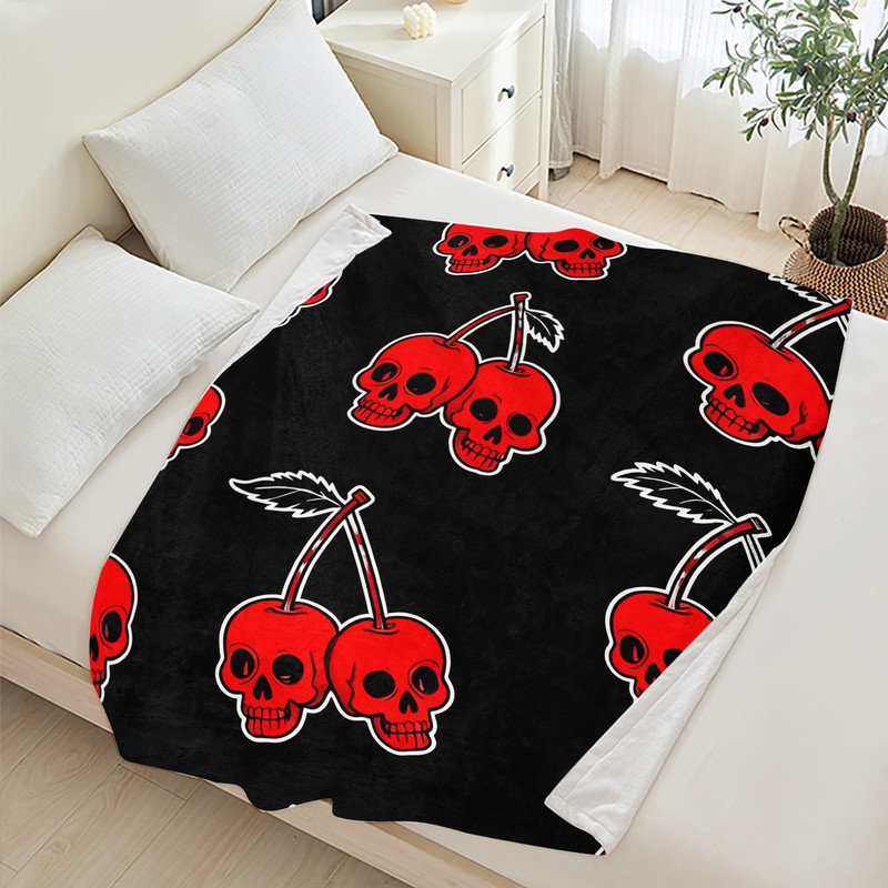 Jeté en flanelle JYK Halloween, Skull Cherry Pattern
