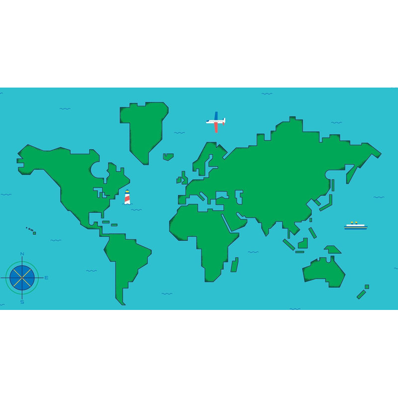 Papier peint carte du monde amovible bateau, L 108 po x l 140 po