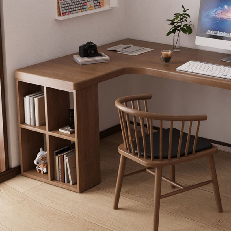 Bureau d'écriture en L en noyer massif, Retour à gauche, 29.53" H x 70.87" W x 39.37" D