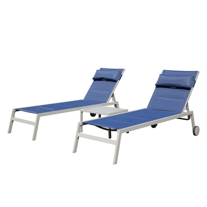 Ensemble de 3 chaises longues d'extérieur pour patio, Marine