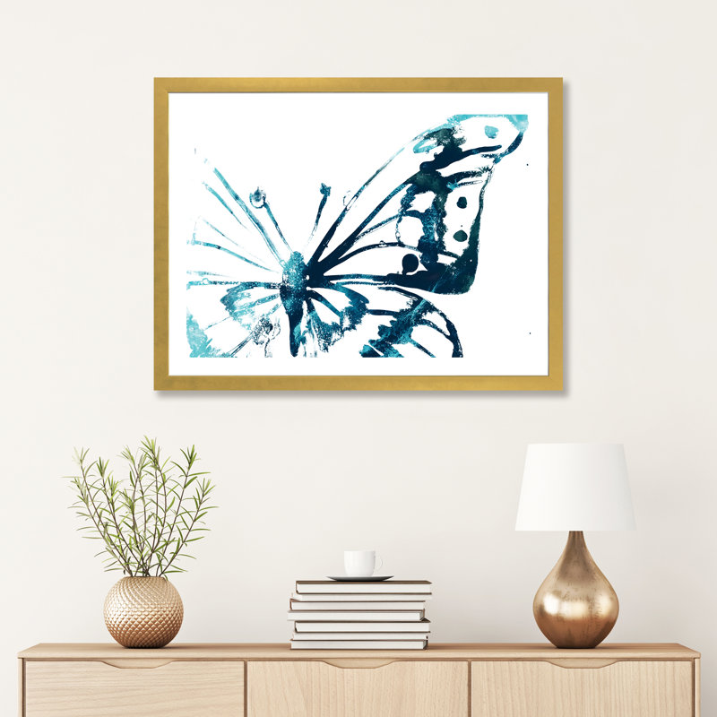 Impression papillon V - imprimé, Blanc, H 24 po x l 32 po x P 1 po, Papier encadré doré