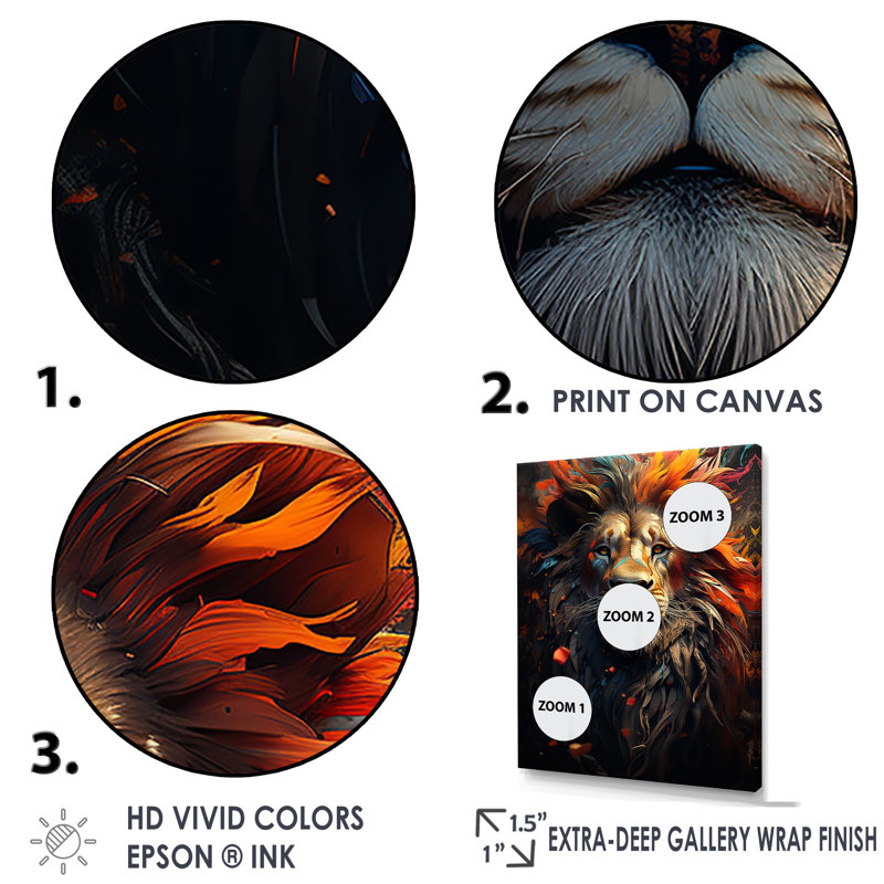 «Lion Wild Essence» sur toile, Cadre flottant noir, H 20 po x l 12 po x P 1 po