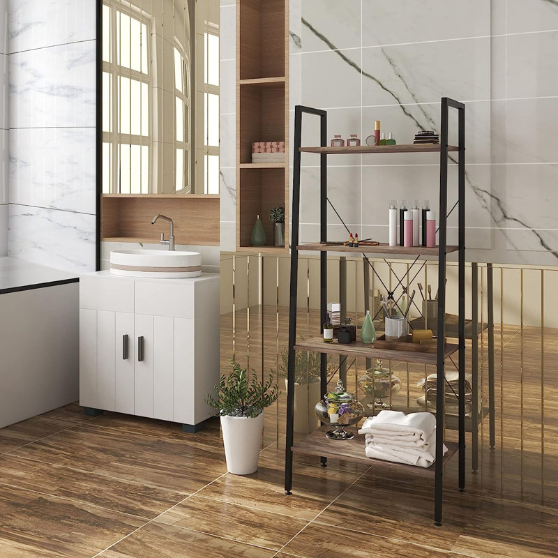 Derizzo 148cm H x 60cm W Steel Etagere Bookcase, 	Black/Rustic Wood