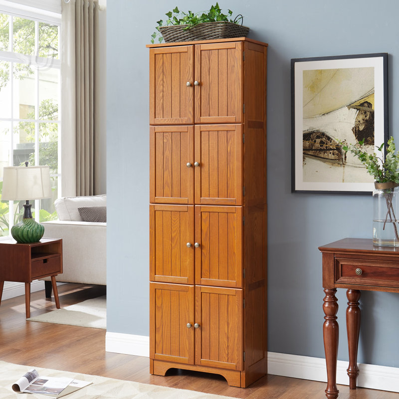 Cabinets 72.4'' Tall Storage Cabinet with 8 Doors &amp; 4 Shelves, Walnut Brown | Contemporary | Living Room, Oak