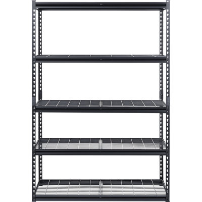 5 Tier Heavy Duty Storage Shelving For Garage And Warehouse With 3000 Lbs Capacity, Black Carbon Steel Good Rust Oxidation Resistance, Adjustable Shelf Height Board Hooks Hanging, Easy Installation