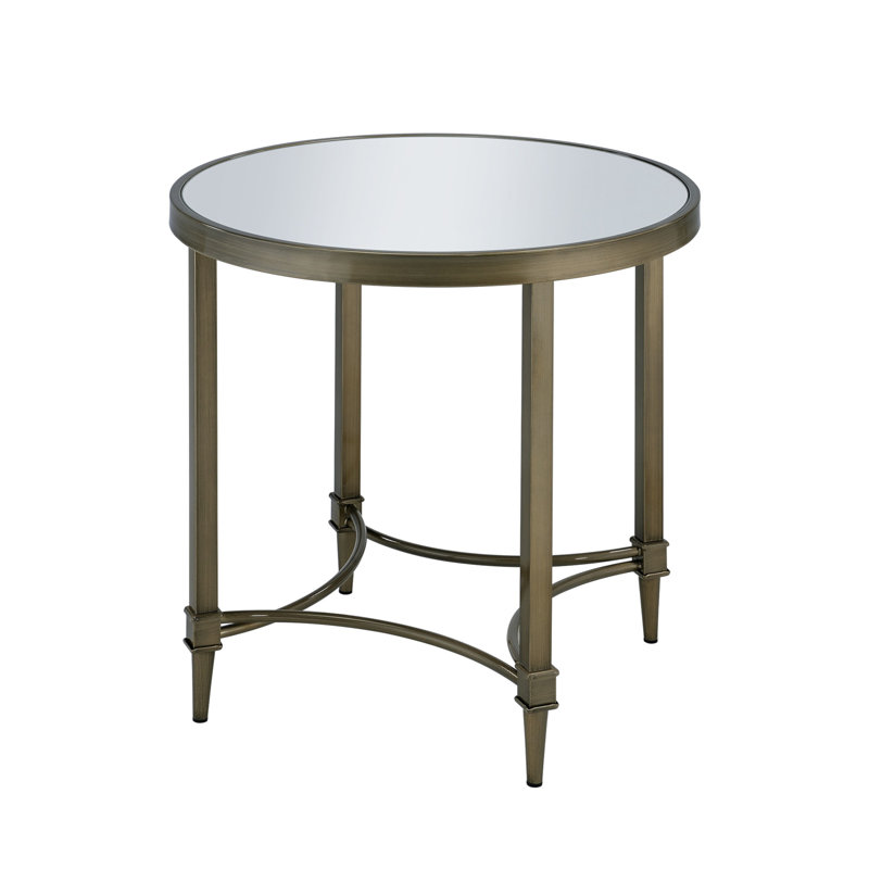 Aditya Contemporary 24"Dia Round End Table in Mirrored and Antique Brass