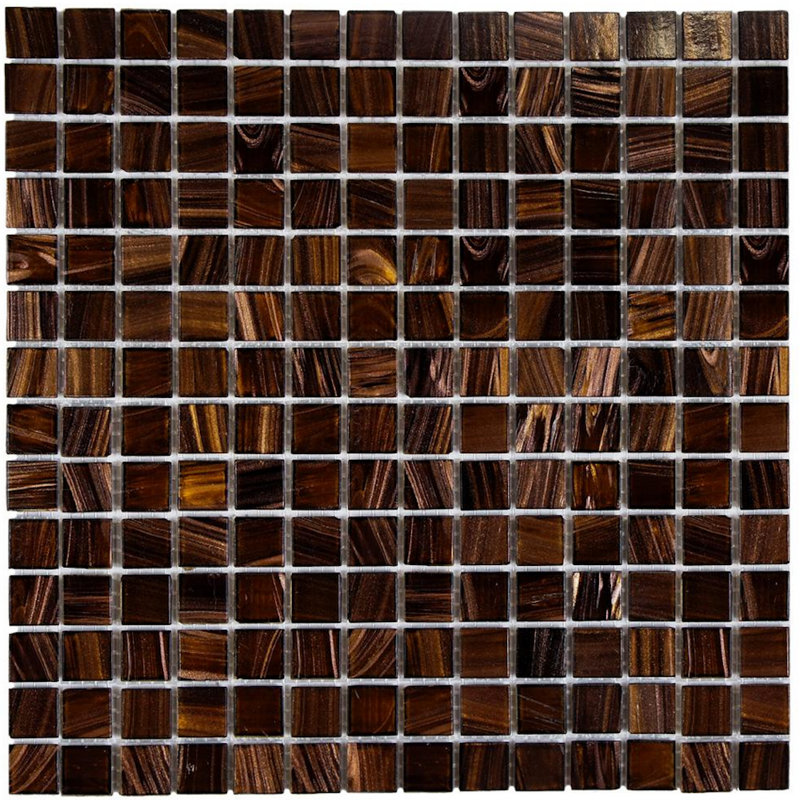 Toscana 0.8'' W x 0.8'' L Backsplash Glass Tile Mosaic Sheet, Brown Gold
