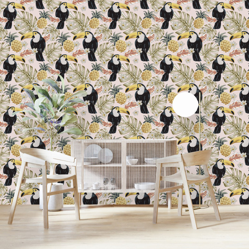 Adhésif mural toucans et ananas Kingzley, L 2,08 pi x L 10,42 pi