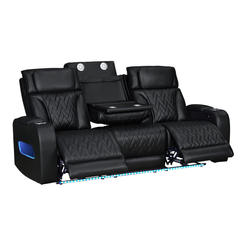 Canapé inclinable électrique en cuir noir Jazmina, Black