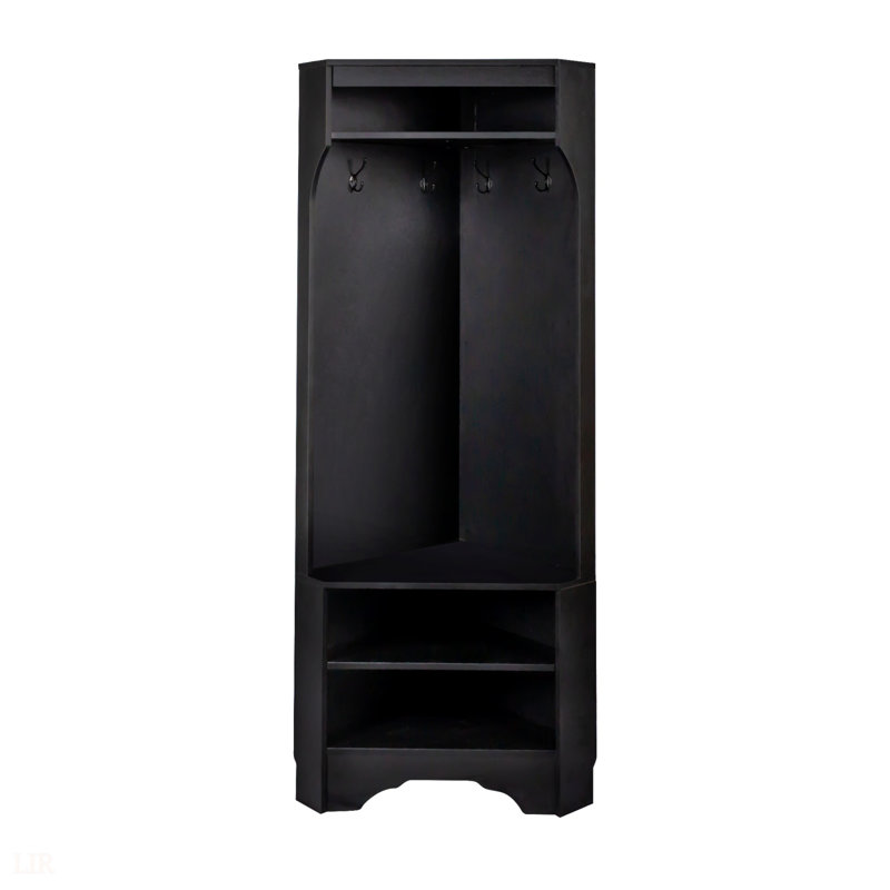 Minimalist Corner Hall Tree With Shoe Bench And Adjustable Shelf, Versatile Entryway Coat Rack For Small Spaces, Black, Black