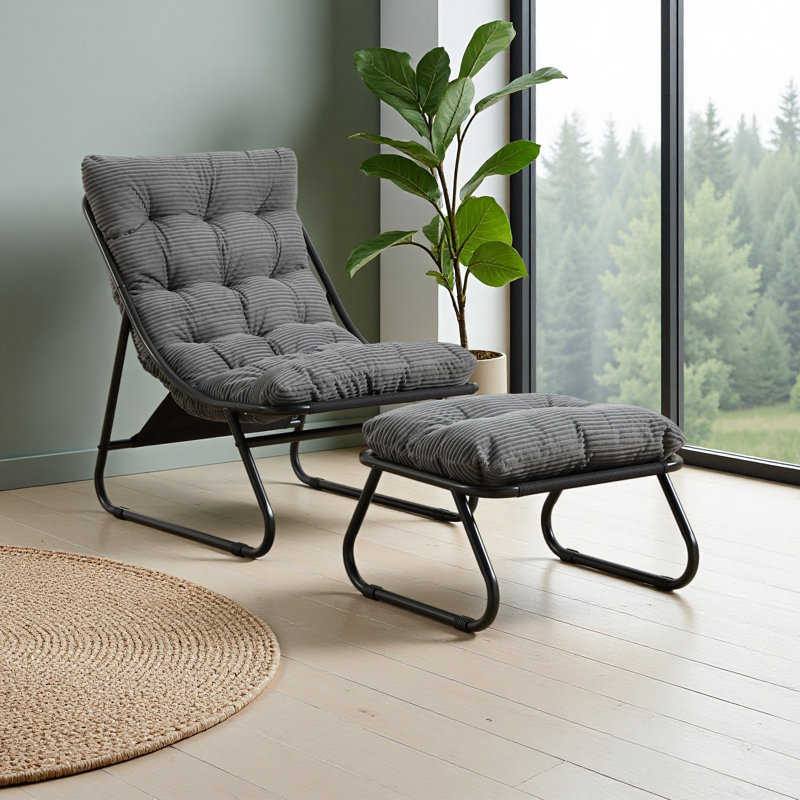 Méridienne de patio avec repose-pieds, fauteuil inclinable confortable avec coussin gonflable et repose-pieds, idéale pour le salon