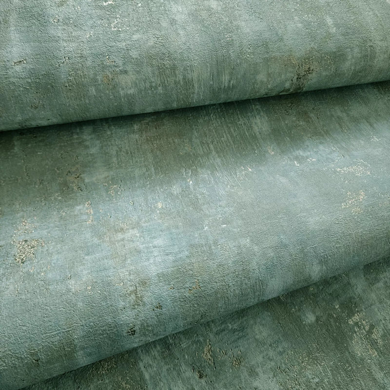 Papier peint texturé imitation béton gris menthe délavé