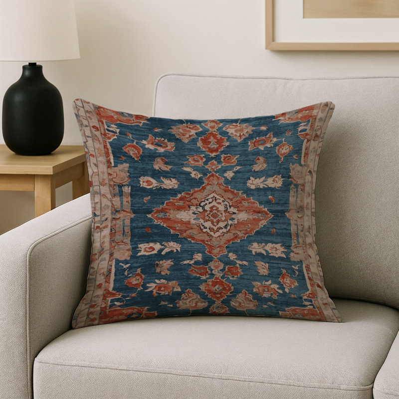 Coussin décoratif intérieur et extérieur Modern, Carré 16 po, Bleu / orange oriental 3
