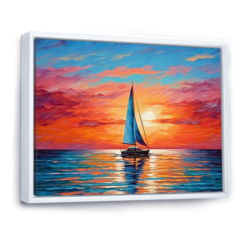 Voilier abstrait Horizon II, 30" H x 40" W, Cadre flottant blanc